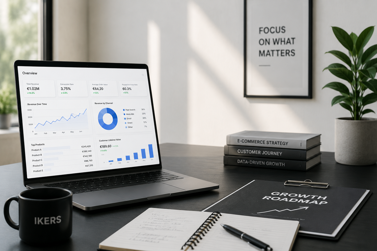 Ecommerce founder reviewing growth strategy and business performance | IKERS
