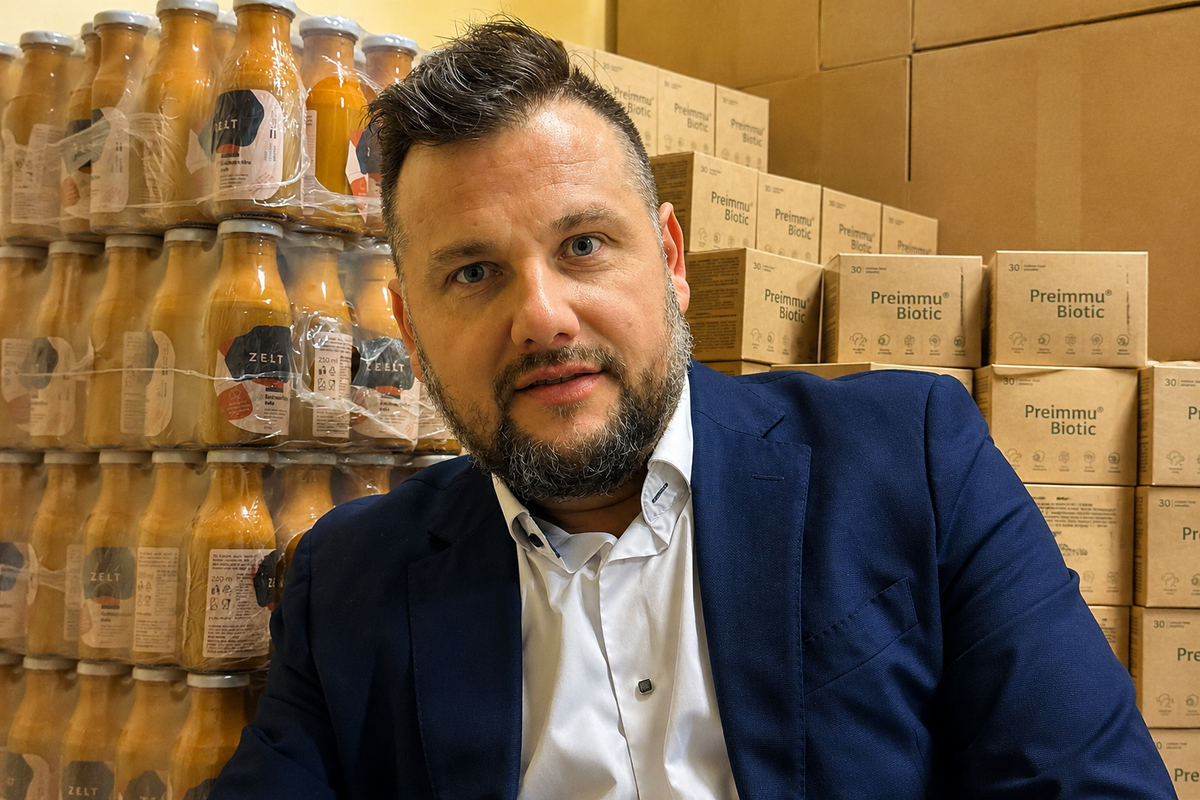 Oskars Ikers in an ecommerce warehouse with products and inventory